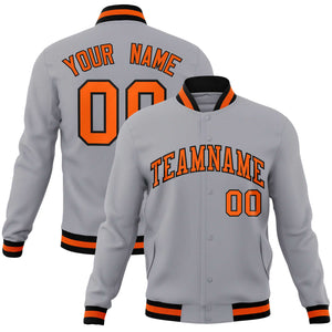 Custom Gray Orange-Black Classic Style Varsity Full-Snap Letterman Jacket