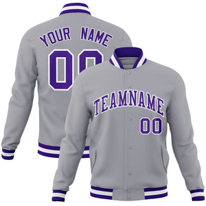 Custom Gray Purple-White Classic Style Varsity Full-Snap Letterman Jacket