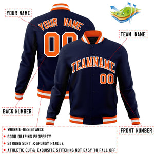 Custom Navy Orange-White Classic Style Varsity Full-Snap Letterman Jacket