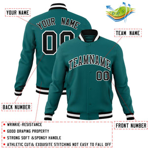 Custom Aqua Black-White Classic Style Varsity Full-Snap Letterman Jacket