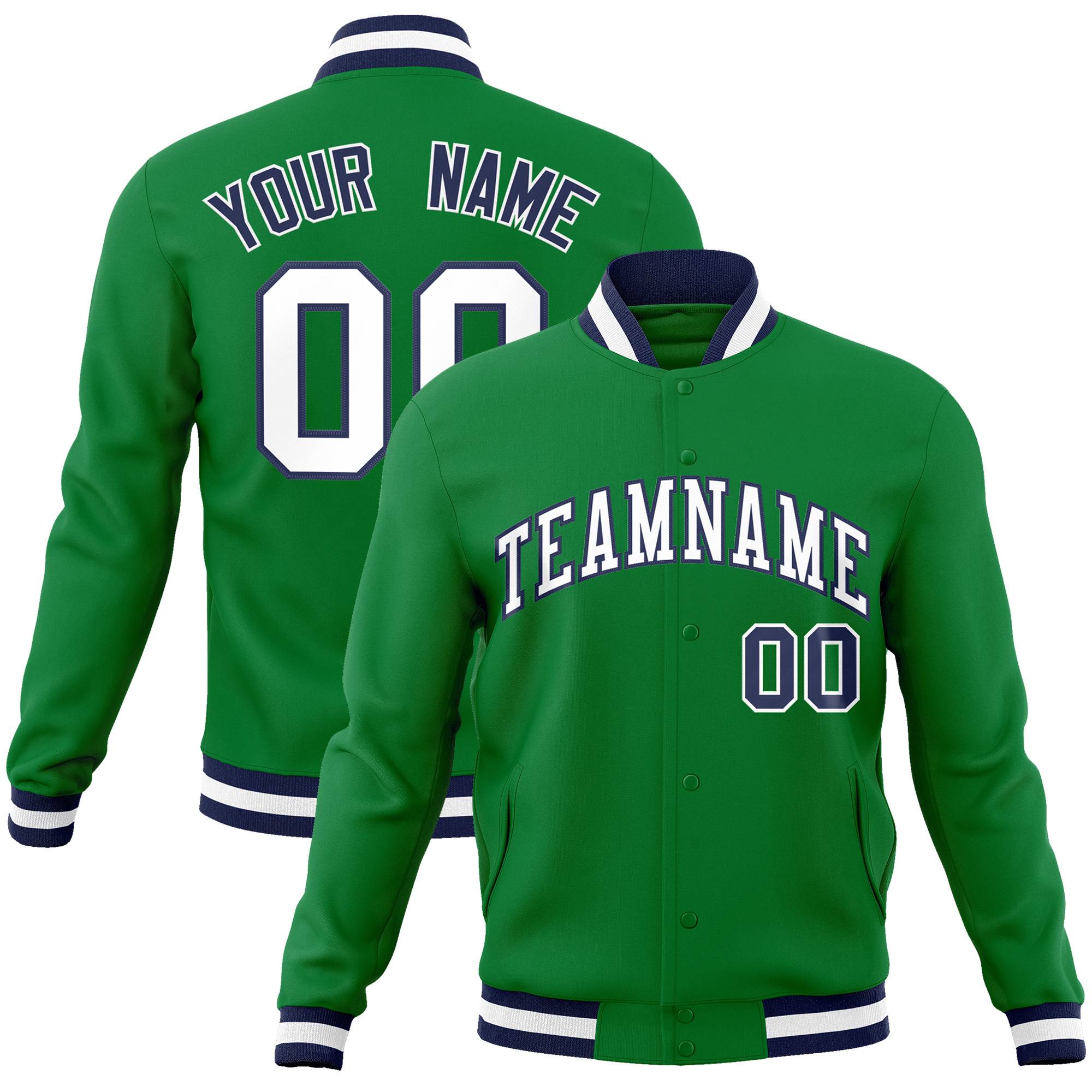 Custom Green White-Navy Classic Style Varsity Full-Snap Letterman Jacket