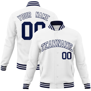 Custom White White-Navy Classic Style Varsity Full-Snap Letterman Jacket