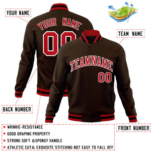 Custom Brown Red-White Classic Style Varsity Full-Snap Letterman Jacket