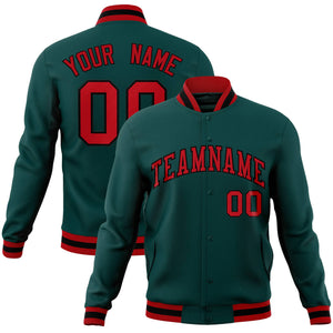 Veste Letterman personnalisée de style classique vert minuit rouge-noir