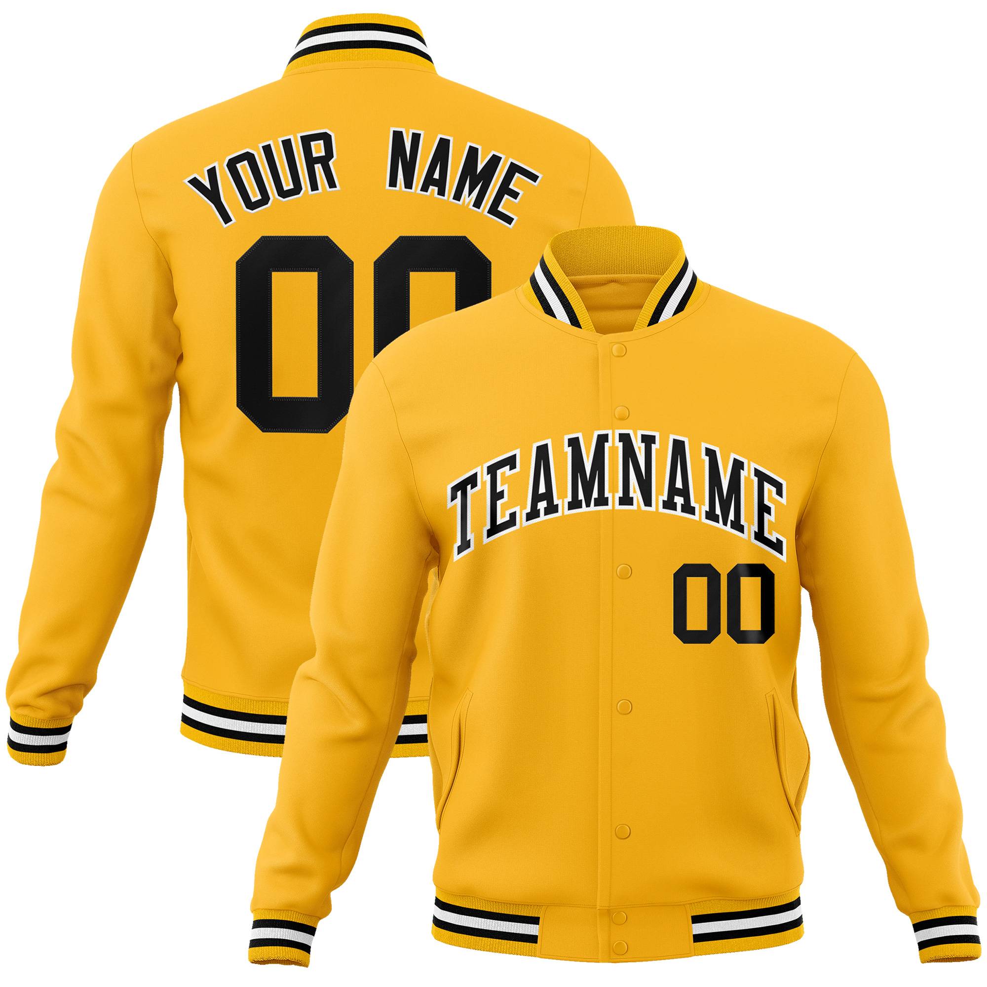 Custom Gold Black-White Classic Style Varsity Full-Snap Letterman Jacket