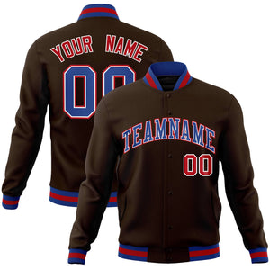 Custom Brown Royal-White Classic Style Varsity Full-Snap Letterman Jacket