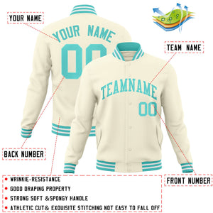 Custom Khaki Aqua Classic Style Varsity Full-Snap Letterman Jacket