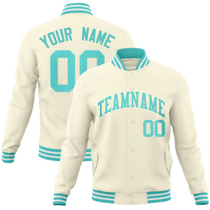 Custom Khaki Aqua Classic Style Varsity Full-Snap Letterman Jacket