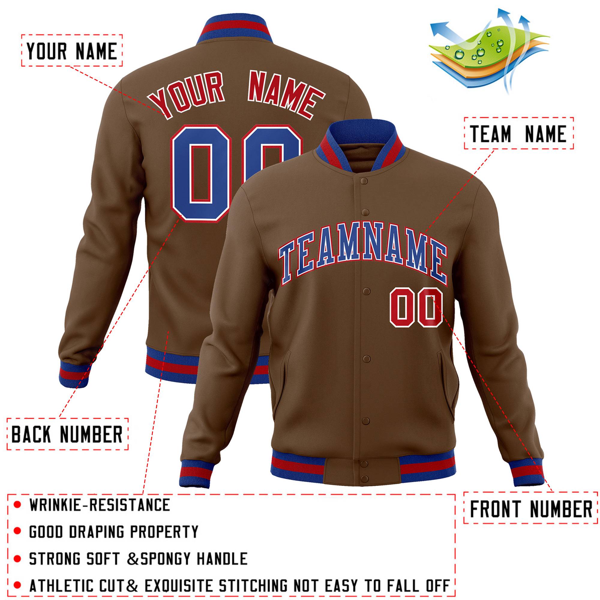 Custom Light Brown Royal-White Classic Style Varsity Full-Snap Letterman Jacket