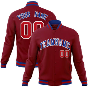 Custom Crimson Royal-White Classic Style Varsity Full-Snap Letterman Jacket