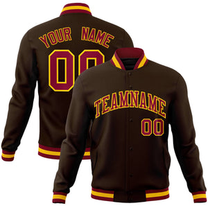 Custom Brown Crimson-Gold Classic Style Varsity Full-Snap Letterman Jacket