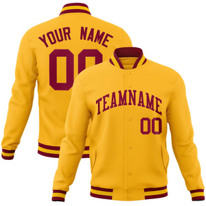 Custom Gold Crimson Classic Style Varsity Full-Snap Letterman Jacket