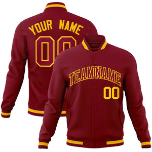 Custom Crimson Crimson-Gold Classic Style Varsity Full-Snap Letterman Jacket