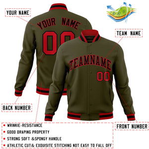 Custom Olive Black-Red Classic Style Varsity Full-Snap Letterman Jacket