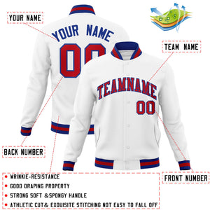 Custom White Red-Royal Classic Style Varsity Full-Snap Letterman Jacket