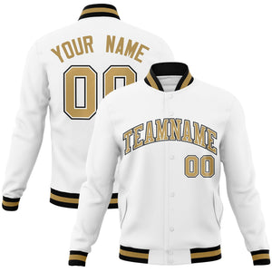 Custom White Old Gold-White Classic Style Varsity Full-Snap Letterman Jacket