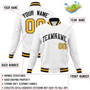 Custom White Black Classic Style Varsity Full-Snap Letterman Jacket