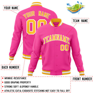 Custom Pink Gold-White Classic Style Varsity Full-Snap Letterman Jacket