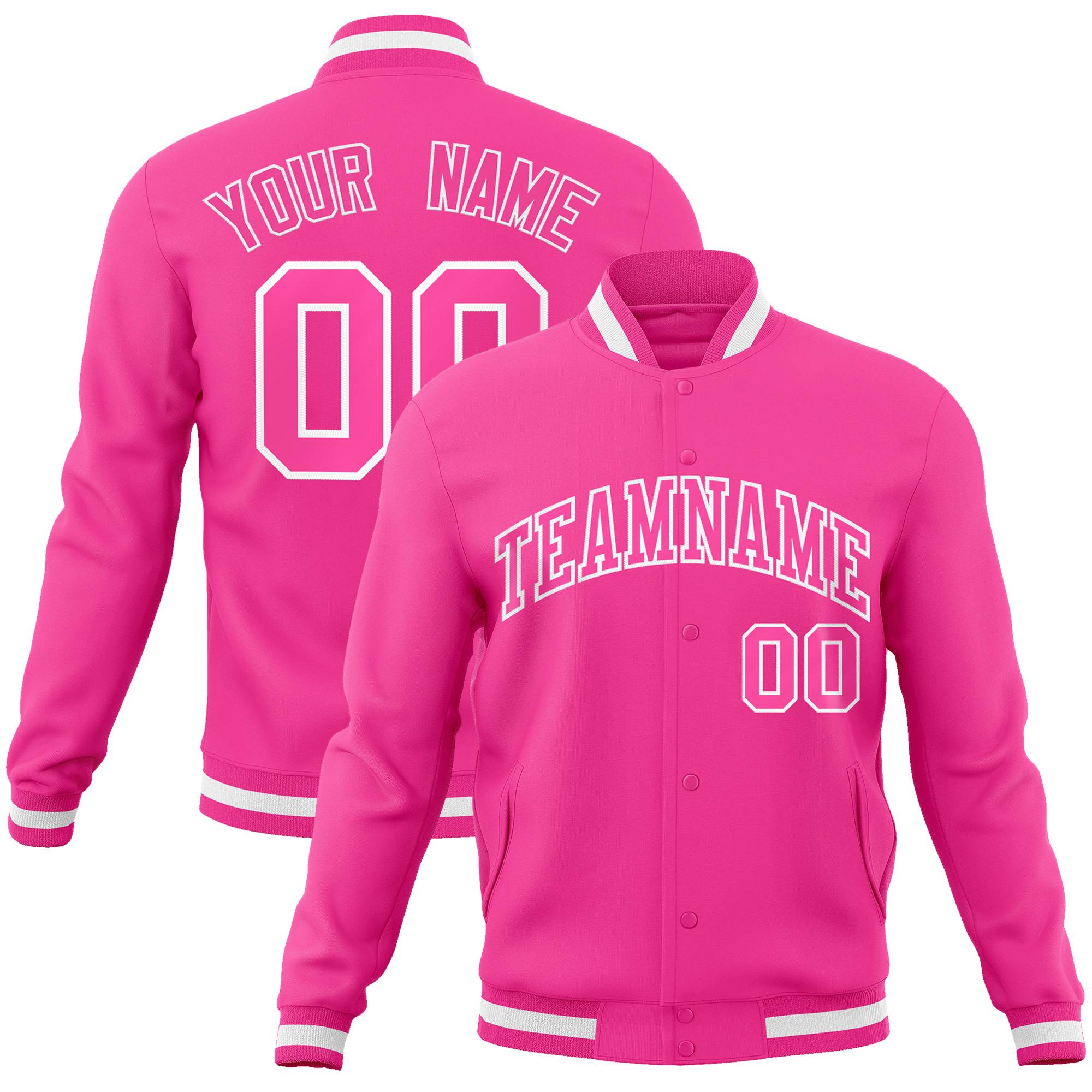 Custom Pink Pink-White Classic Style Varsity Full-Snap Letterman Jacket