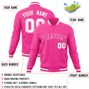 Custom Pink Pink-White Classic Style Varsity Full-Snap Letterman Jacket