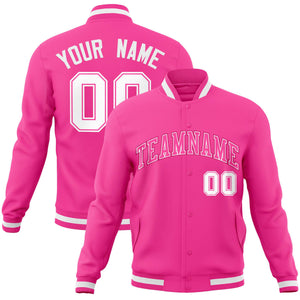 Custom Pink Pink-White Classic Style Varsity Full-Snap Letterman Jacket