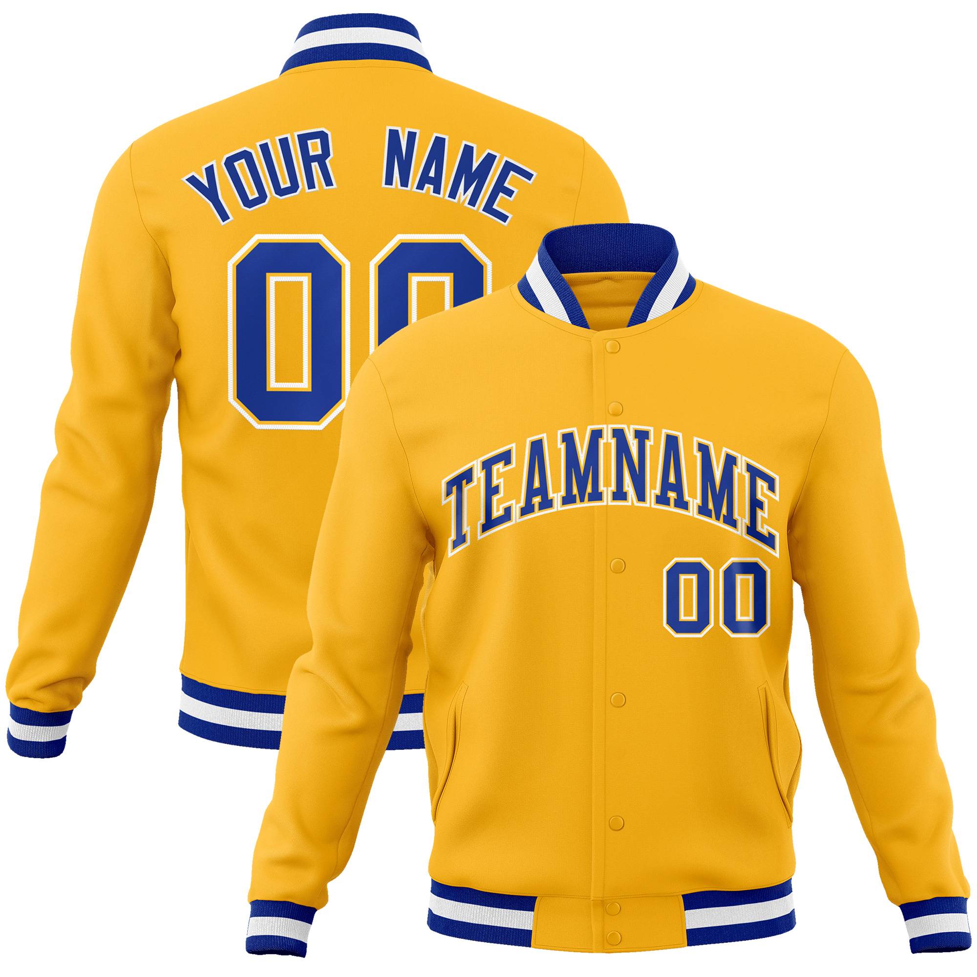 Custom Gold Royal-Gold Classic Style Varsity Full-Snap Letterman Jacket