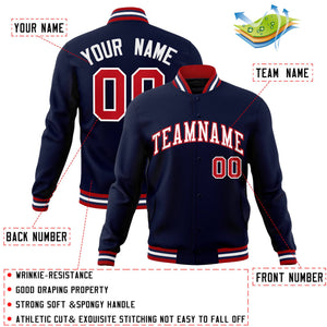 Veste Letterman personnalisée de style classique bleu marine blanc-rouge