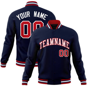 Custom Navy White-Red Classic Style Varsity Full-Snap Letterman Jacket