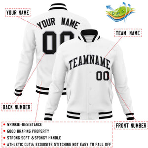 Custom White Black-Gray Classic Style Varsity Full-Snap Letterman Jacket