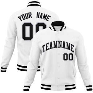 Custom White Black-Gray Classic Style Varsity Full-Snap Letterman Jacket