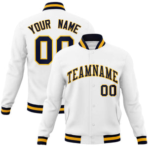 Custom White Navy-Gold Classic Style Varsity Full-Snap Letterman Jacket