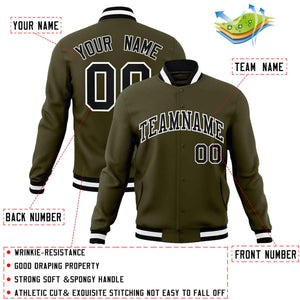 Custom Olive Black-White Classic Style Varsity Full-Snap Letterman Jacket