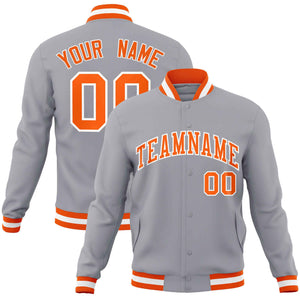 Custom Gray Orange-White Classic Style Varsity Full-Snap Letterman Jacket