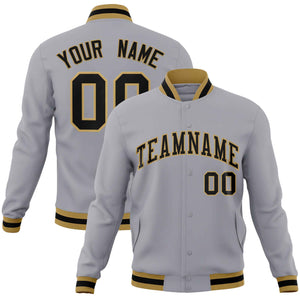 Custom Gray Black-Old Gold Classic Style Varsity Full-Snap Letterman Jacket