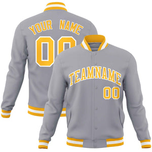 Custom Gray Gold-White Classic Style Varsity Full-Snap Letterman Jacket