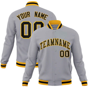 Custom Gray Black-Gold Classic Style Varsity Full-Snap Letterman Jacket