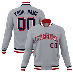 Custom Gray Red-Navy Classic Style Varsity Full-Snap Letterman Jacket