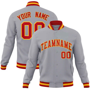 Custom Gray Red-Gold Classic Style Varsity Full-Snap Letterman Jacket