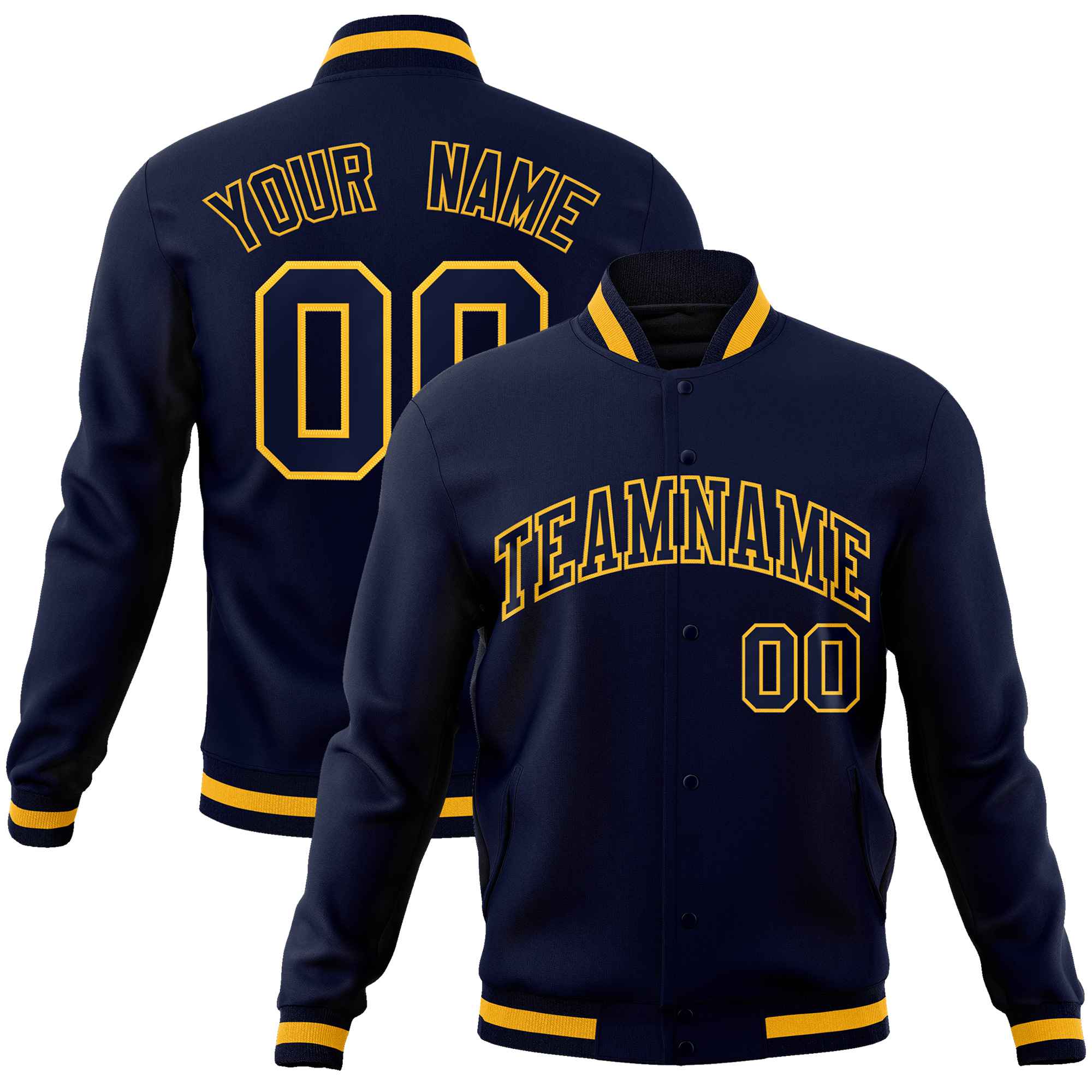 Custom Navy Navy-Gold Classic Style Varsity Full-Snap Letterman Jacket