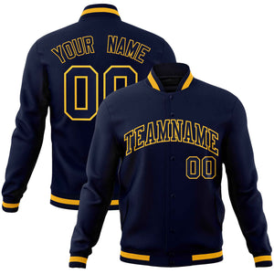 Custom Navy Navy-Gold Classic Style Varsity Full-Snap Letterman Jacket