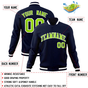 Custom Navy Neon Green-White Classic Style Varsity Full-Snap Letterman Jacket