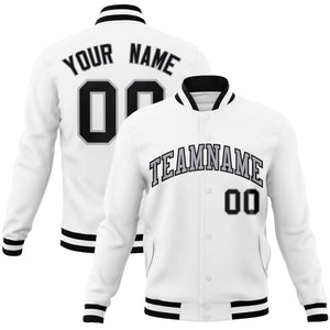 Custom White Gray-Black Classic Style Varsity Full-Snap Letterman Jacket