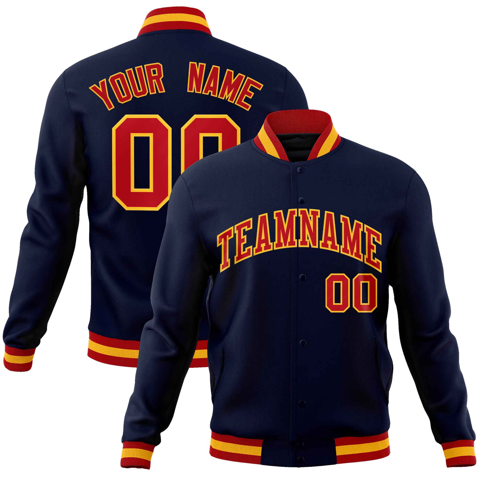 Custom Navy Red-Gold Classic Style Varsity Full-Snap Letterman Jacket