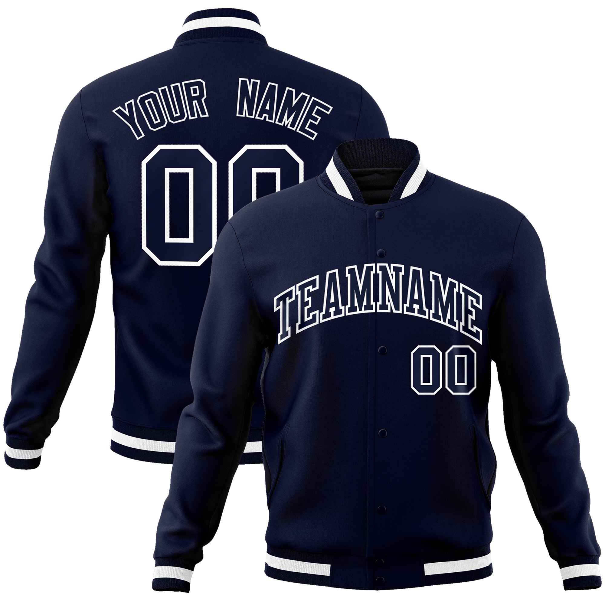 Custom Navy Navy-White Classic Style Varsity Full-Snap Letterman Jacket