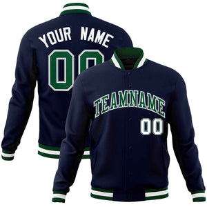 Custom Navy Green-Gray Classic Style Varsity Full-Snap Letterman Jacket