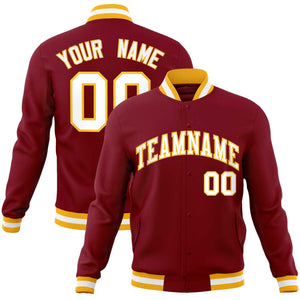 Custom Crimson White-Gold Classic Style Varsity Full-Snap Letterman Jacket