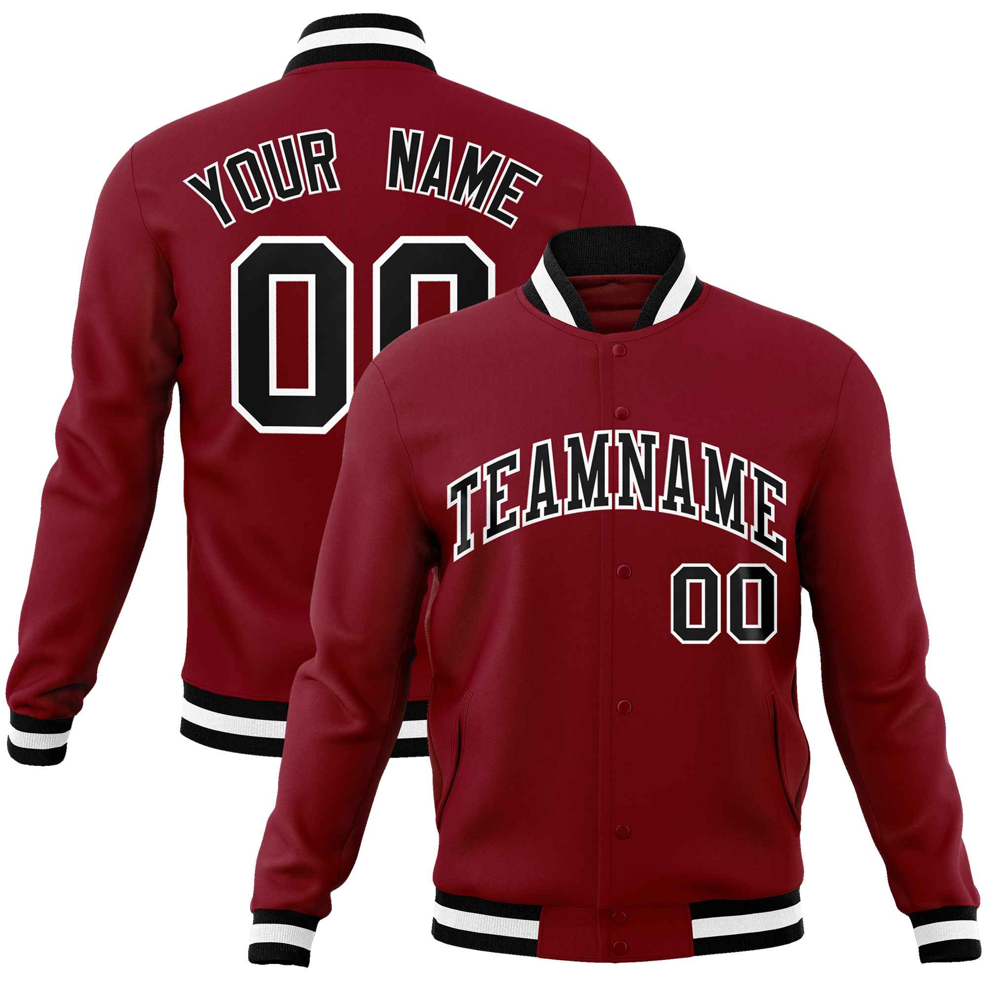 Custom Crimson Black-White Classic Style Varsity Full-Snap Letterman Jacket