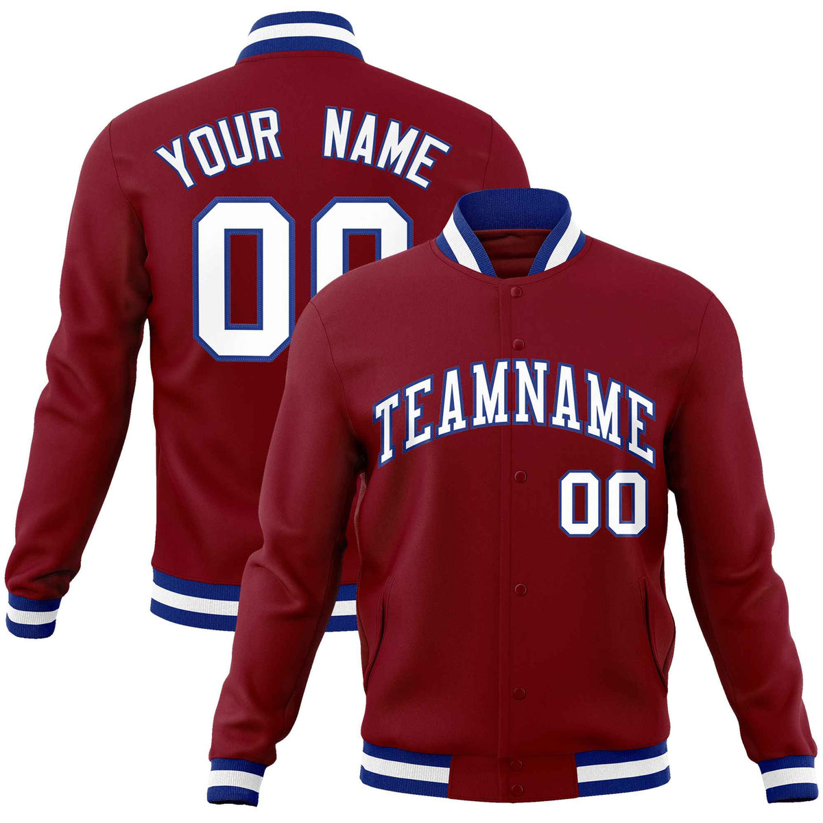 Custom Crimson White Royal Classic Style Varsity Full Snap Letterman J