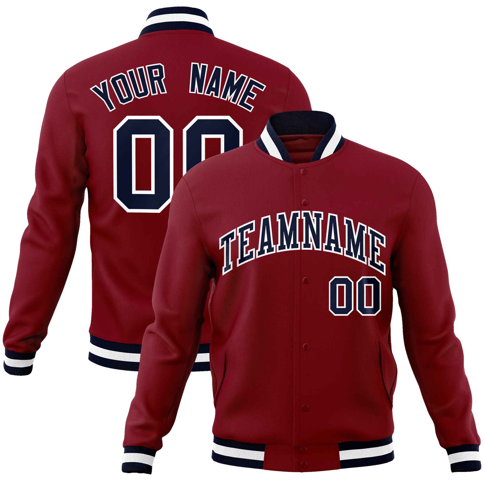 Custom Crimson Navy-White Classic Style Varsity Full-Snap Letterman Jacket