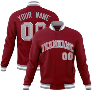 Custom Crimson Gray-White Classic Style Varsity Full-Snap Letterman Jacket